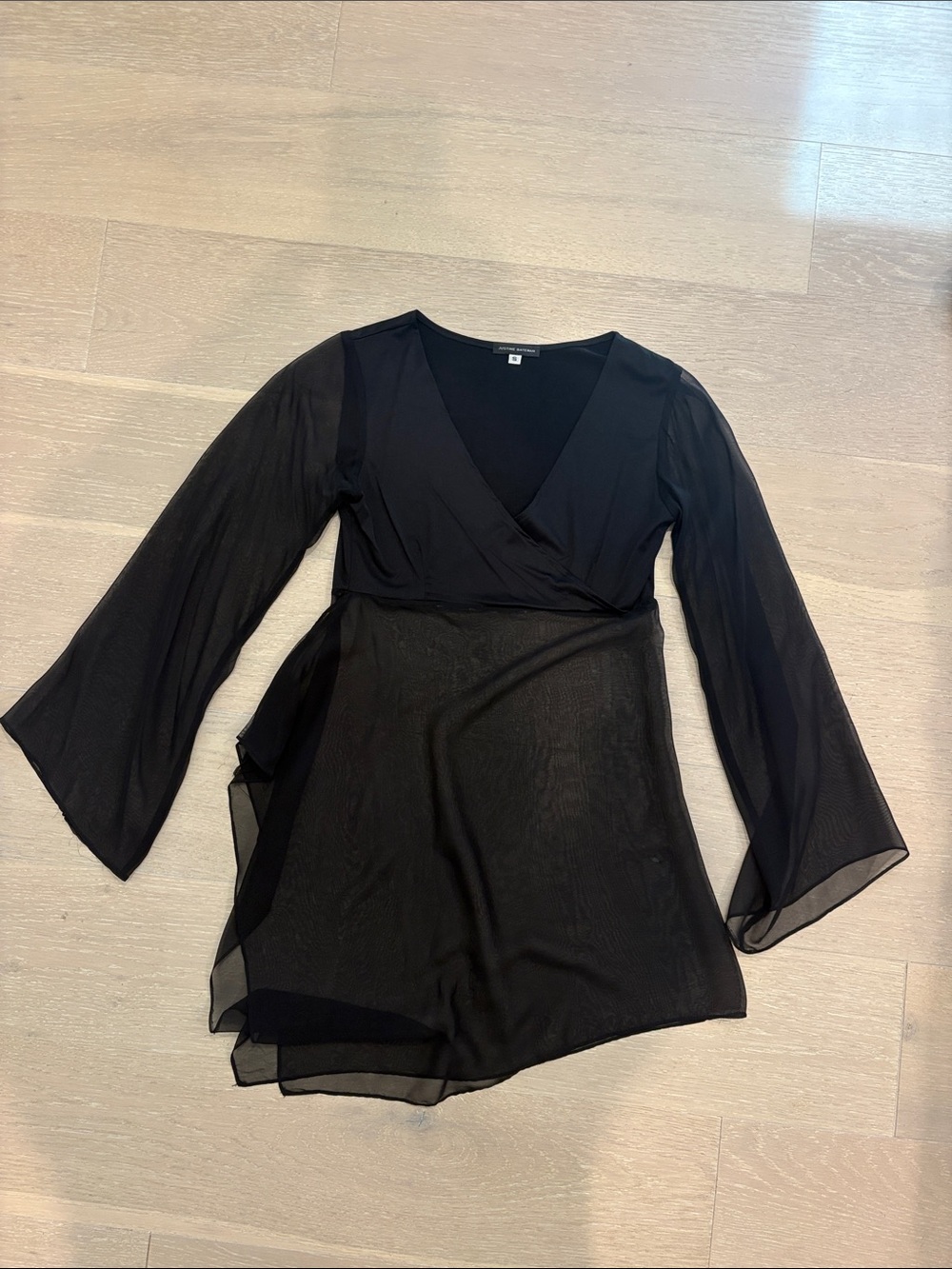 Justine Bateman Black Sheer Wrap-Style Women’s top